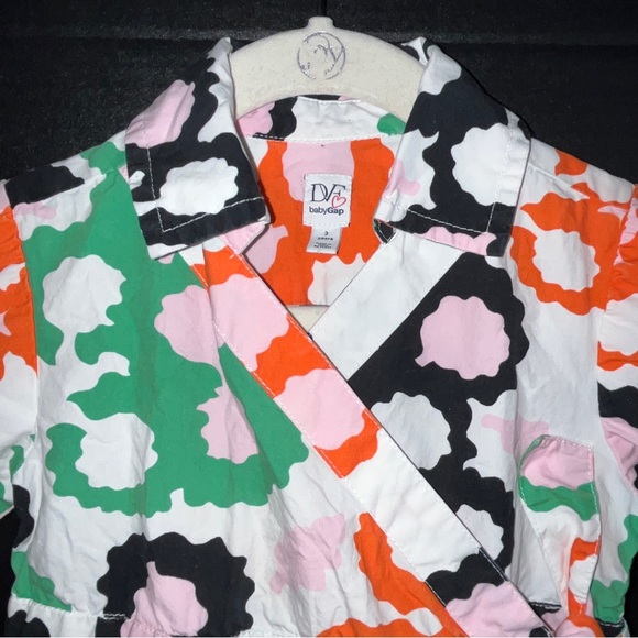 DVF+Baby Gap collab wrap dress, 100% cotton, white with green/black/orange/pink - Picture 2 of 10